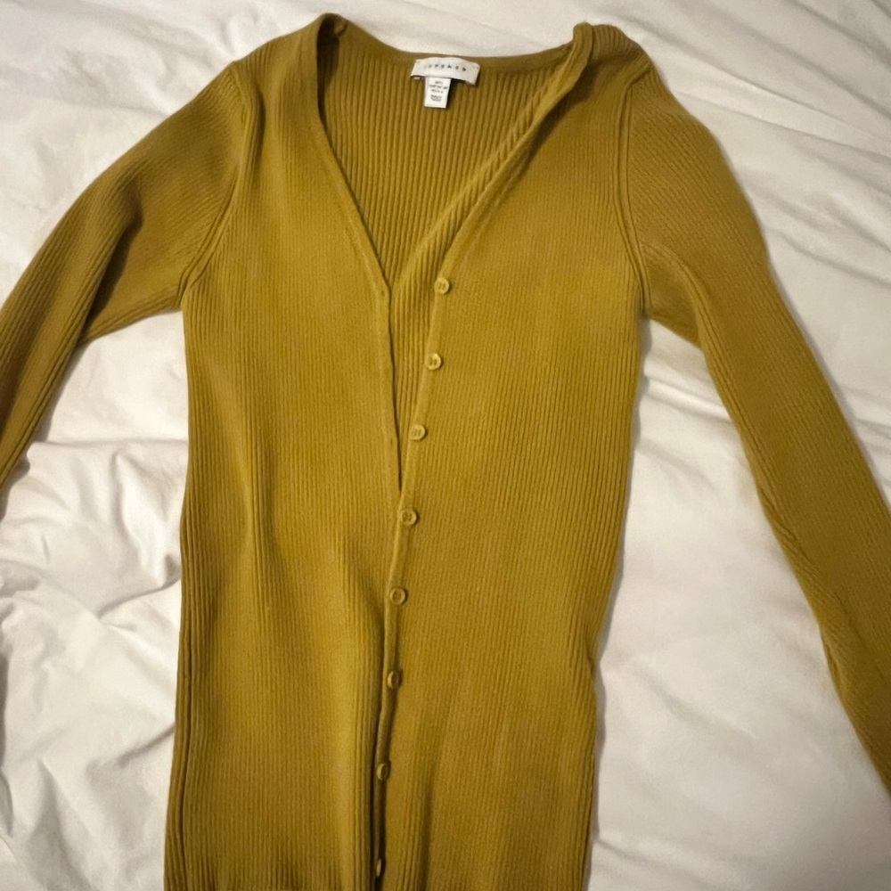 Topshop Mustard Ribbed Cardigan